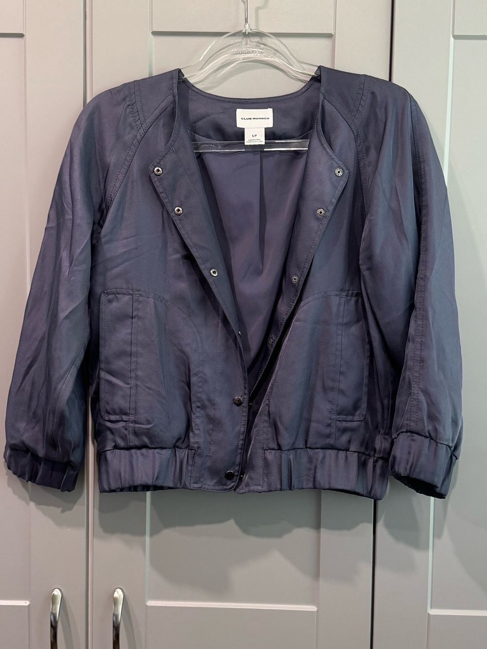 Club Monaco Silk Slate Blue Bomber Jacket - Women's